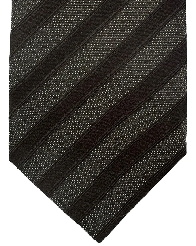 Men's tie with modern abstract texture-Isaia Tie Black Stripes Design - Sevenfold Silk Necktie