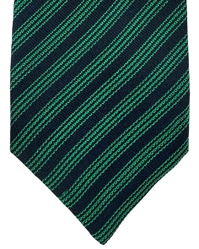 Classic black silk tie for formal events-Isaia Tie Dark Blue Green Stripes Design - Sevenfold Silk Necktie