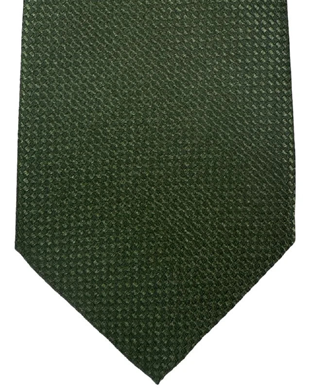 Best silk tie for spring and summer events-Isaia Tie Forest Green Micro Pattern Design - Sevenfold Silk Necktie