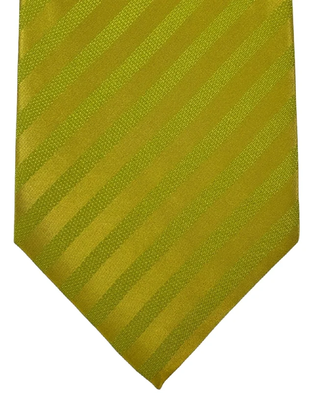 Men's tie with fine satin finish for work-Isaia Tie Lime Stripes Design - Sartorial Silk Necktie SALE