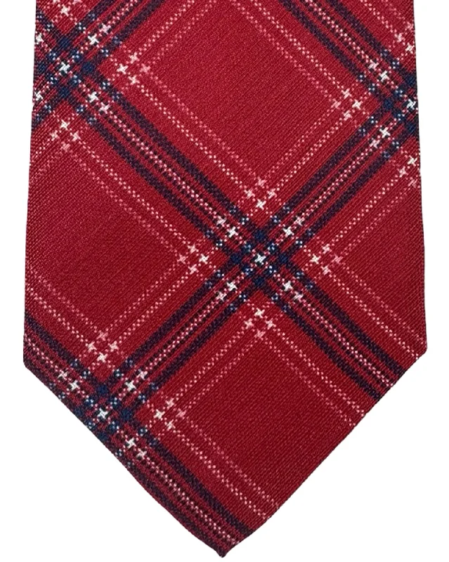 Elegant men's tie with colorful patterns-Isaia Tie Pink Navy Plaid Design - Sevenfold Cotton Silk Necktie