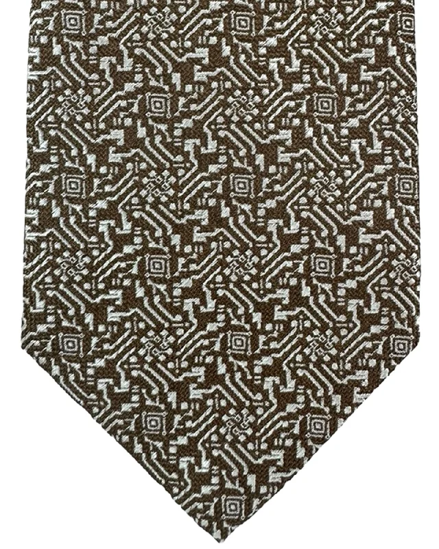 Best men's tie with solid colors for interviews-Isaia Tie Taupe Silver Micro Pattern Design - Sevenfold Silk Necktie