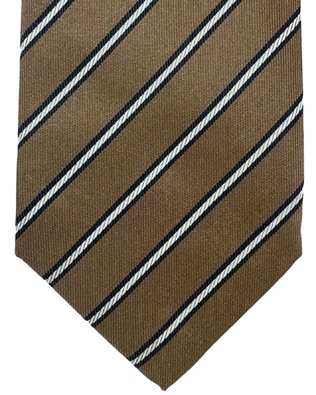 Men's silk tie with bold patterns for weddings-Isaia Tie Taupe Stripes Design - Sevenfold Silk Necktie