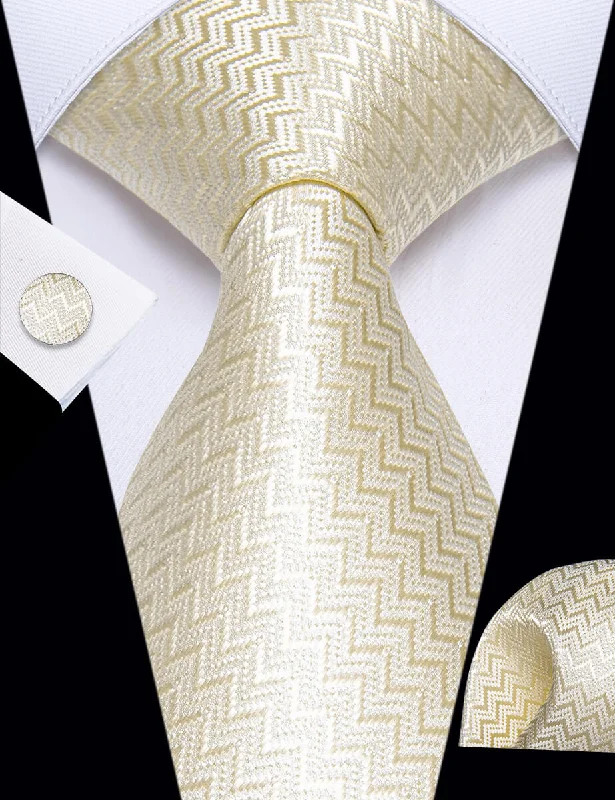 Men's tie for family gatherings and events-Yourties Ivory Novelty Woven Men's Necktie Pocket Square Cufflinks Set