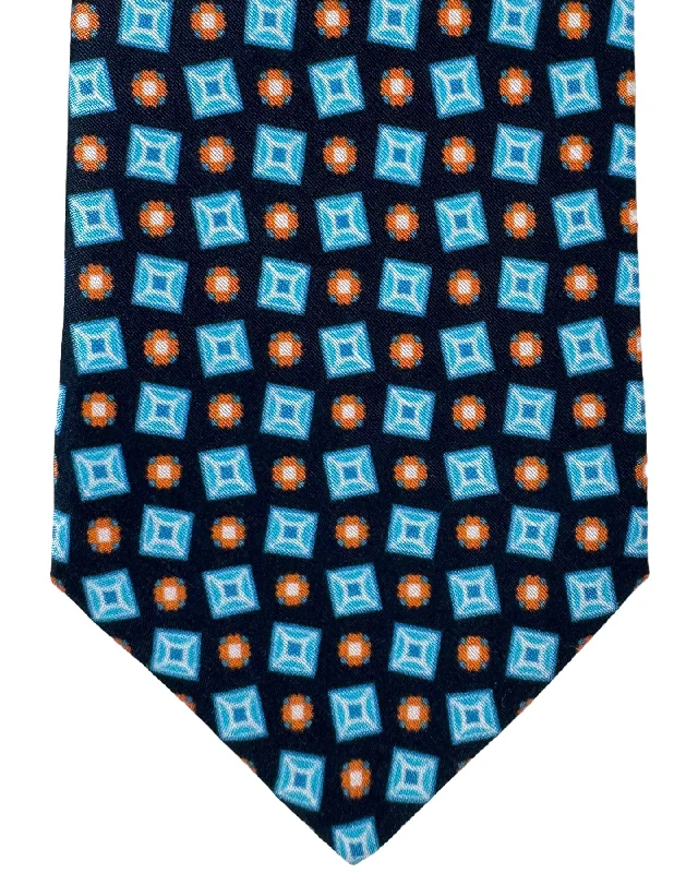 Elegant men's tie with polka dot design-Kiton Tie Black Blue Orange Geometric - Sevenfold Necktie