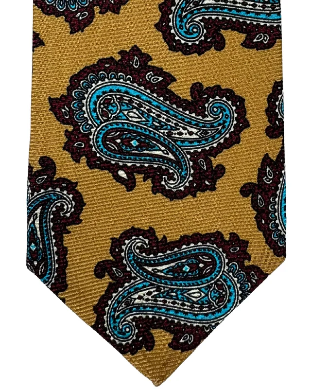 Men's silk tie for fashion-forward looks-Kiton Tie Olive Brown Aqua Paisley - Sevenfold Necktie