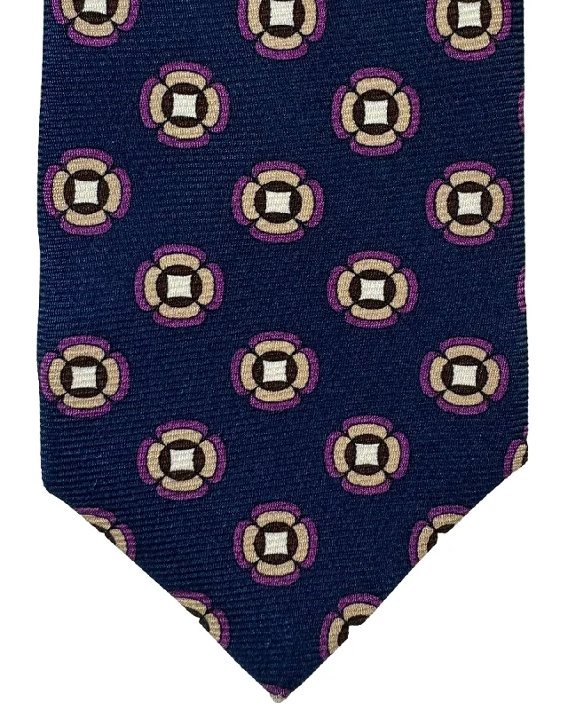 Men's tie with abstract color blocks-Kiton Tie Dark Blue Brown Purple Geometric Sevenfold Necktie SALE