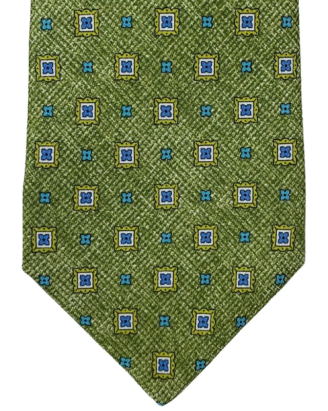 Men's tie with modern abstract texture-Kiton Tie Green Blue Mini Geometric - Sevenfold Necktie