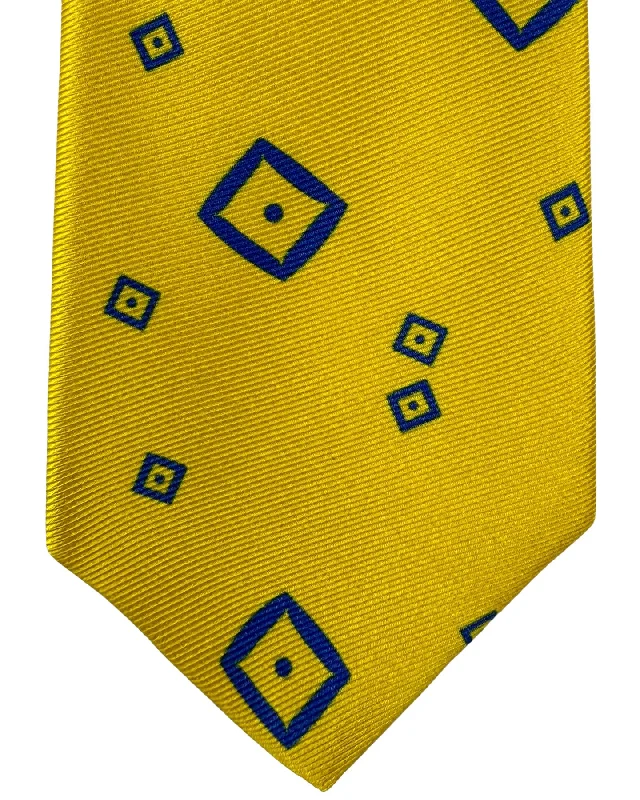 Best men's necktie for job interviews-Kiton Tie Yellow Royal Blue Geometric - Sevenfold Necktie SALE