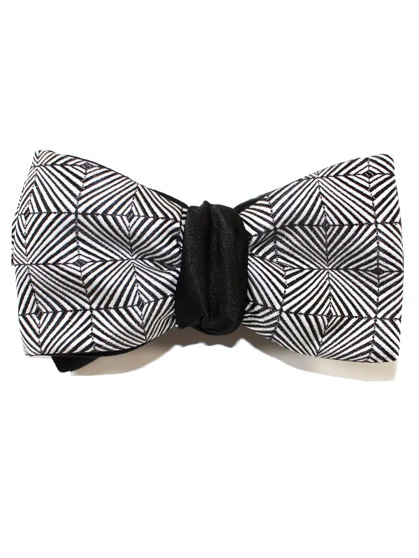 Men's tie for upscale parties-Le Noeud Papillon Silk Black Silver Geometric Bow Tie Self Tie Butterfly SALE