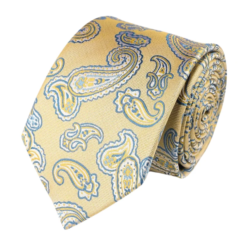 Men's tie with floral embroidery for weddings-Lemon Silk Paisley Tie