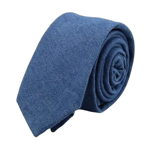 Men's tie for summer weddings-Classy Men Light Blue Denim Cotton Skinny Tie