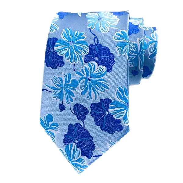 Professional men's tie for presentations-Classy Men Light Blue Floral Silk Tie