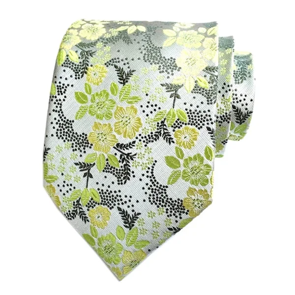 Elegant silk tie for dinner events-Classy Men Light Green Floral Silk Tie