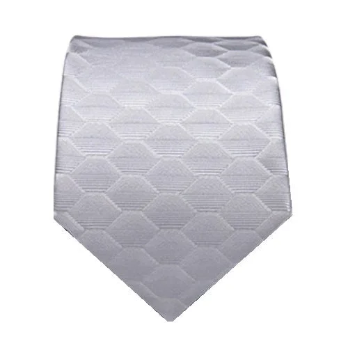 Men's tie with contrasting colors-Classy Men Light Silver Hexagonal Silk Tie