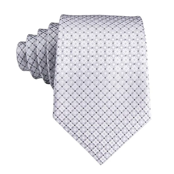 Custom silk tie for men-Classy Men Light Silver White Dotted Silk Tie