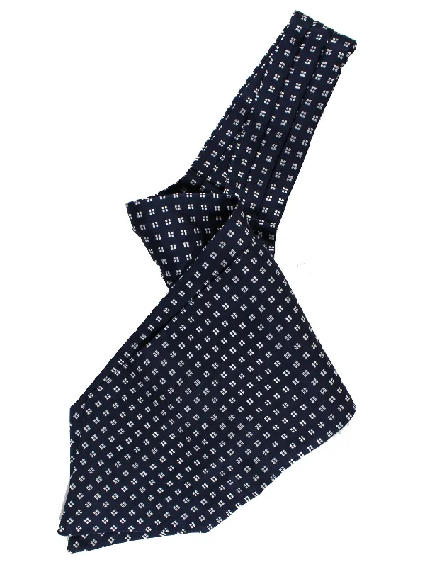 Men's tie for outdoor weddings-Luigi Monaco Silk Ascot Tie Navy Silver Geometric - Hand Made in Italy