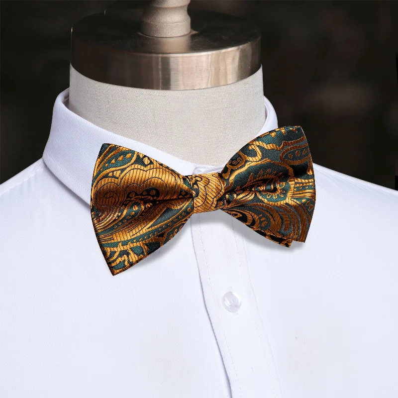 Men's tie with abstract color blocks-YourTies Luxury Necktie Golden Green Paisley Pre-tied Bow Tie for Men