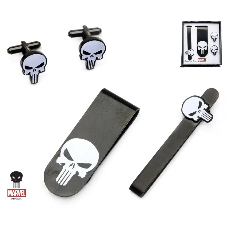 Affordable tie for business professionals-Marvel Punisher Gift Set with Cufflinks Tie Bar and Money Clip