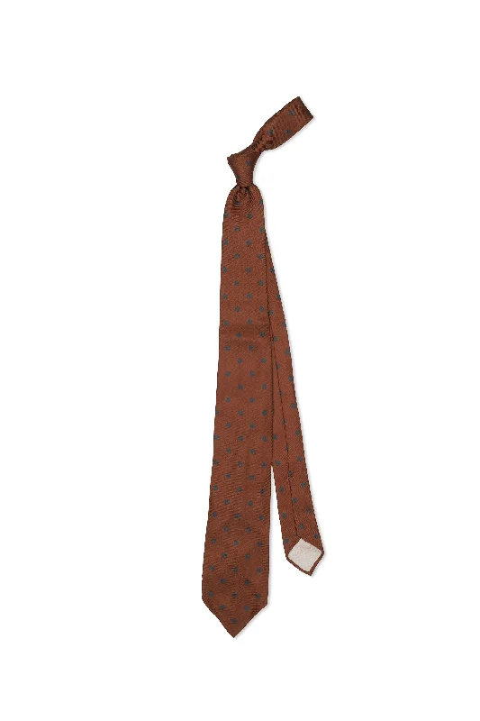 Men's tie with upscale texture for office wear-Mattabisch Brown with Navy Polka Dot Silk Tie