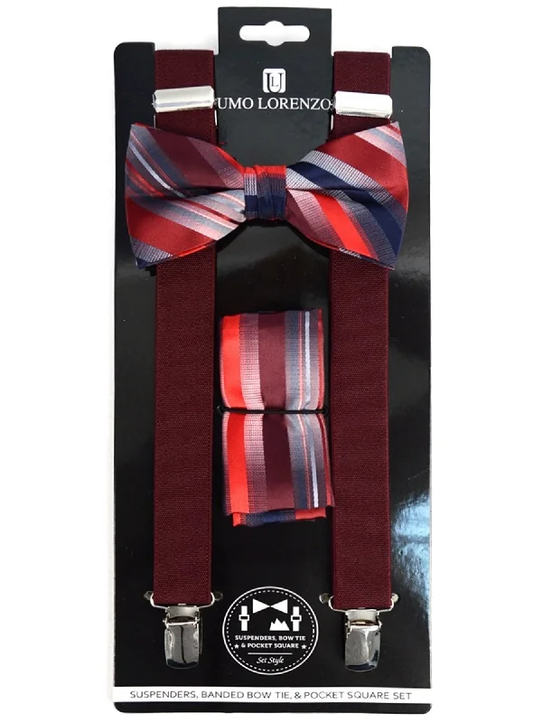 Classic silk tie for men-Men's 3 PC Clip-on Suspenders, Bow Tie & Hanky Sets