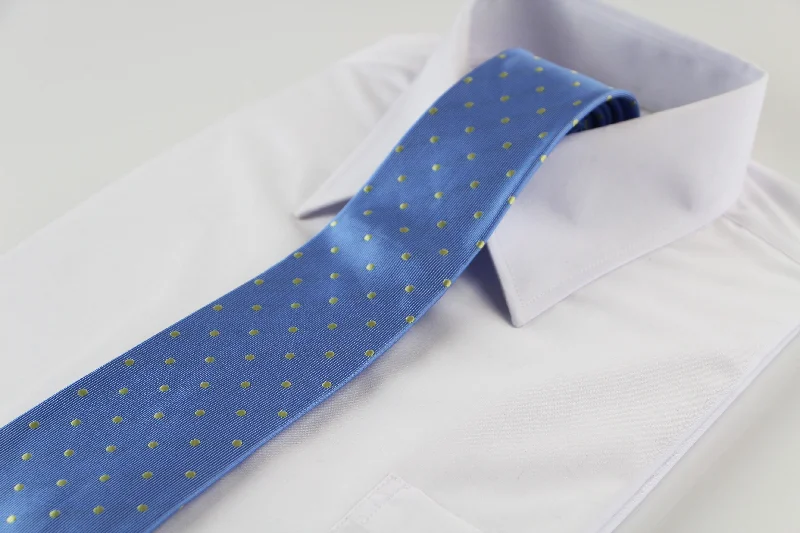 Men's tie with subtle checkered design-Mens Baby Blue & Lemon Mini Polka Dot Patterned 8cm Neck Tie