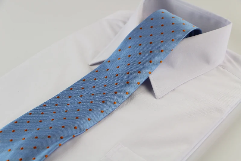 Stylish tie with vibrant color palette-Mens Baby Blue & Orange Mini Polka Dot Patterned 8cm Neck Tie