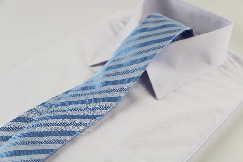 Men's tie with modern stripes for business-Mens Baby Blue Striped Patterned 8cm Neck Tie