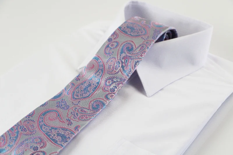 Men's tie for outdoor weddings-Mens Baby Pink & Baby Blue Paisley Patterned 8cm Neck Tie