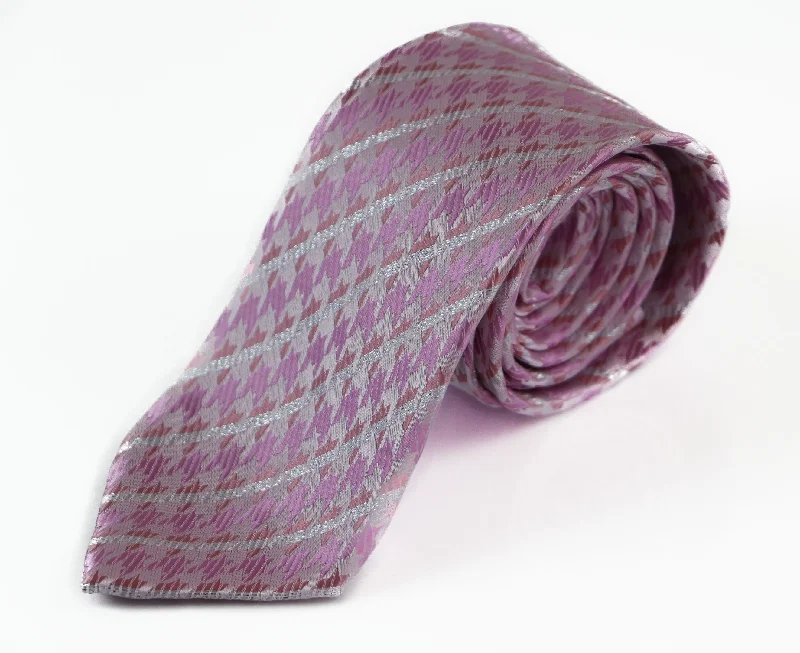 Elegant silk tie for business professionals-Mens Baby Pink & Silver Tinsel Striped Patterned 8cm Neck Tie