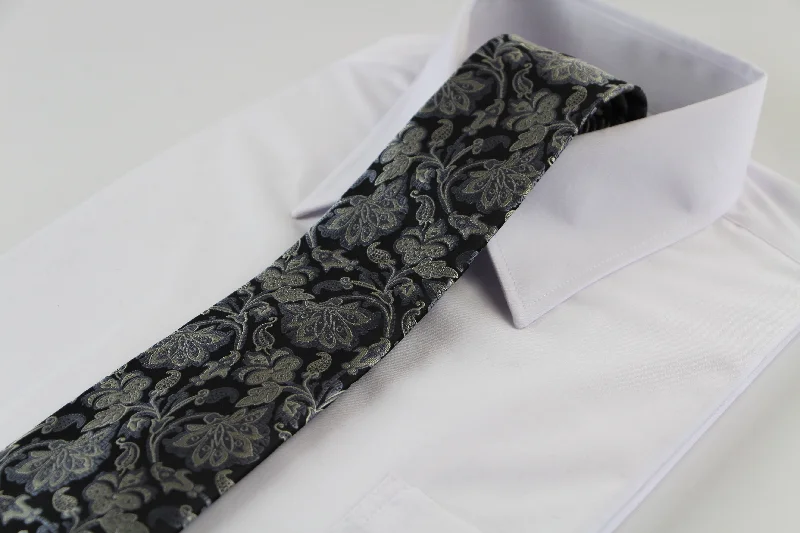 Men's tie with artistic print-Mens Black & Grey Boho Print Patterned 8cm Neck Tie