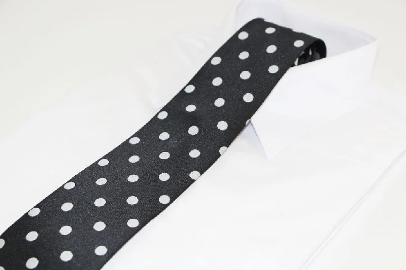 Best tie for a formal family event-Mens Black & Silver Polka Dot Patterned 8cm Neck Tie