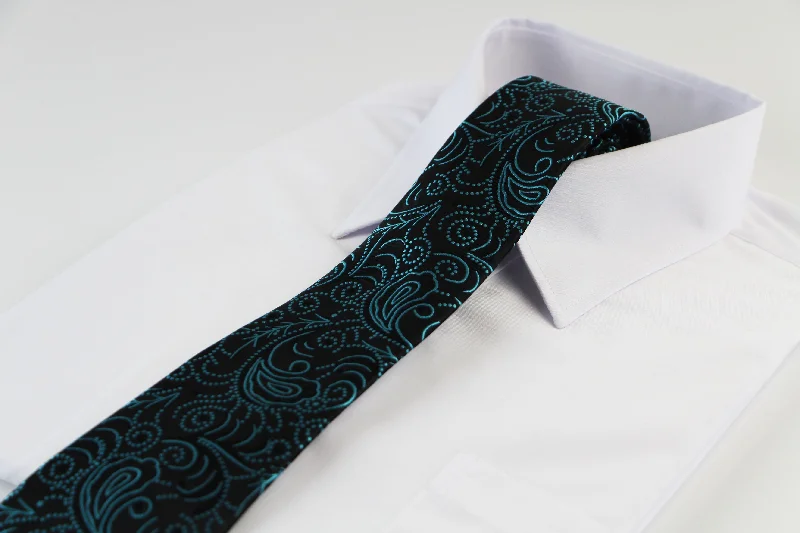 Men's tie for upscale business meetings-Mens Black & Turquoise Mixed Patterned 8cm Neck Tie