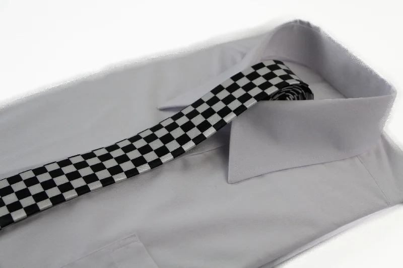 Designer men's tie with polka dots-Mens Black & White Check 5cm Skinny Neck Tie