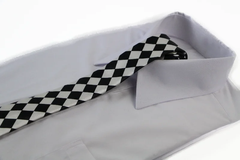 Men's tie for formal office wear-Mens Black & White Diamond 5cm Skinny Neck Tie