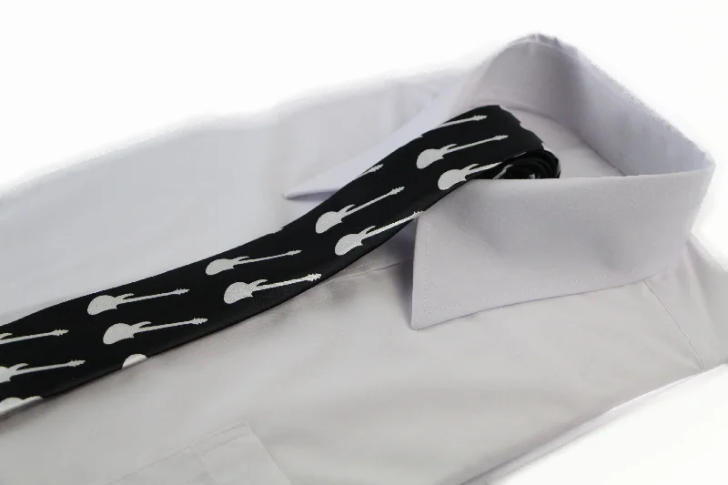 Men's tie for a formal lunch event-Mens Black & White Guitar 5cm Skinny Neck Tie