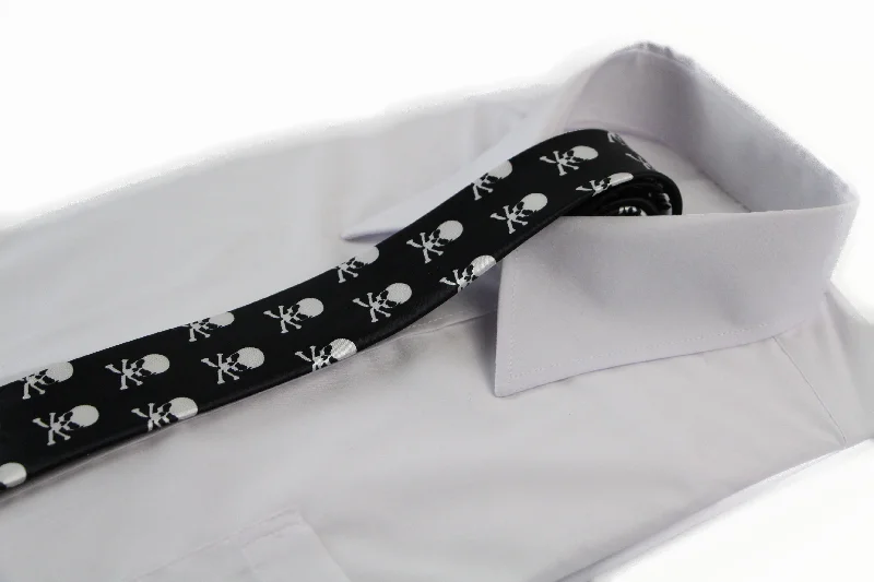 Affordable men's tie with chic patterns-Mens Black & White Skulls 5cm Skinny Neck Tie