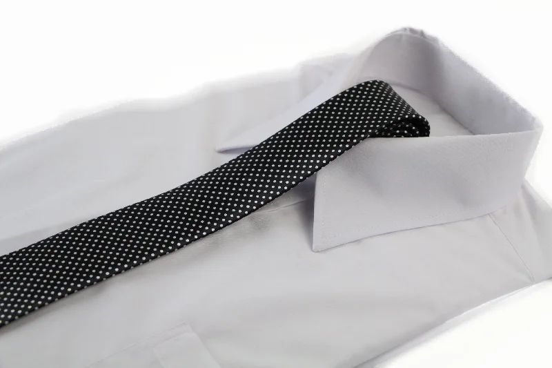 Classic men's tie for the holiday season-Mens Black & White Small Polka Dot 5cm Skinny Neck Tie