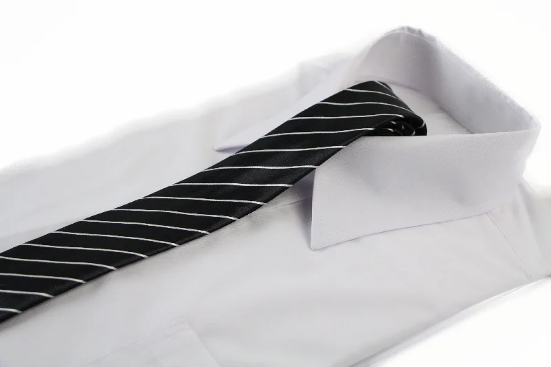 Unique tie for business casual outfits-Mens Black & White Thin Stripe 5cm Skinny Neck Tie