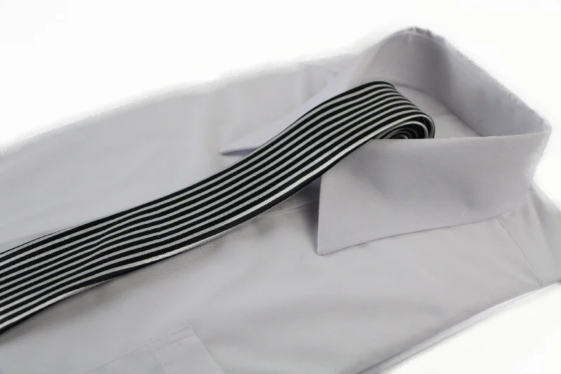 Stylish patterned tie for casual office wear-Mens Black & White Vertical Thin Stripe 5cm Skinny Neck Tie