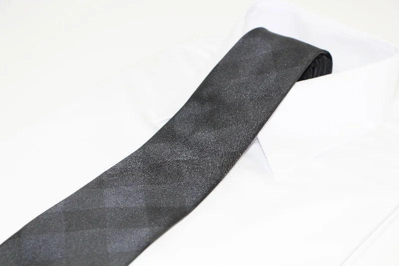 Classic men's tie with solid color block-Mens Black Elegant Square Patterned 8cm Neck Tie