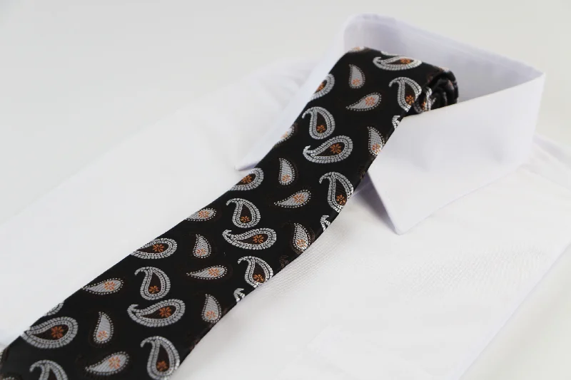 Formal men's tie for night events-Mens Black Floating Paisley Patterned 8cm Neck Tie