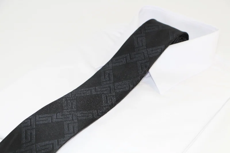 Men's tie with floral patterns-Mens Black Link Patterned 8cm Neck Tie