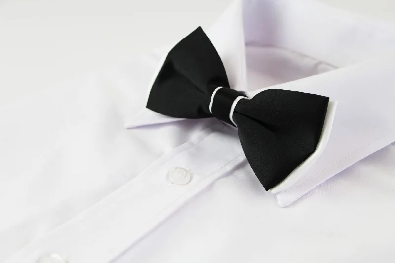 Men's tie for casual Fridays-Mens Black On White Two Tone Layered Bow Tie