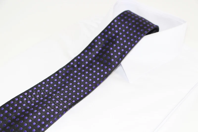 Men's tie for corporate gatherings-Mens Black & Purple Mini Polka Dot Patterned 8cm Neck Tie