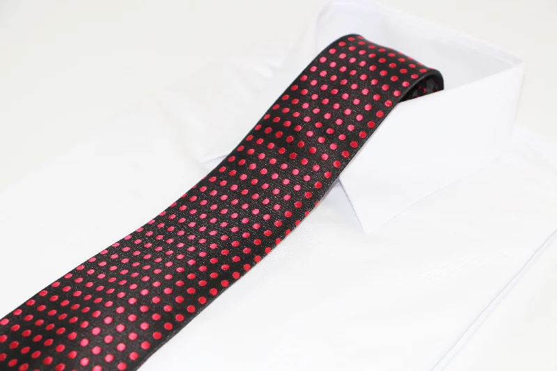 Stylish silk tie for formal wear-Mens Black & Red Mini Polka Dot Patterned 8cm Neck Tie