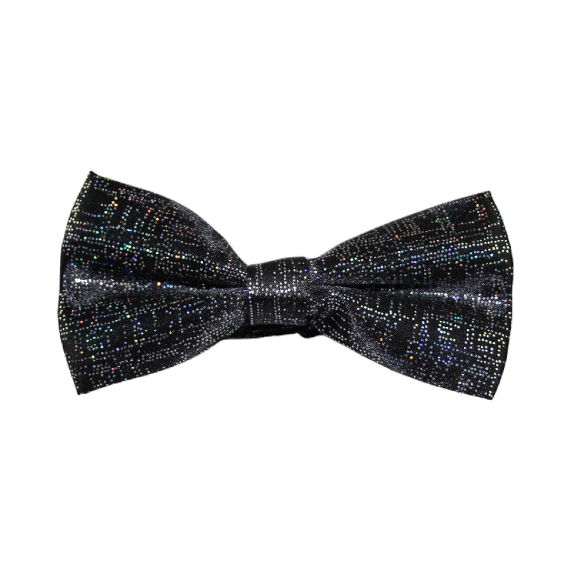 Men's tie for a formal business dinner-Mens Black Sparkly Glitter Patterned Bow Tie