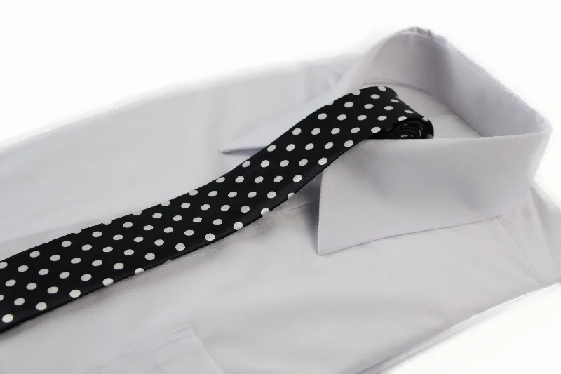 Men's tie for corporate gatherings-Mens Black & White Polka Dot 5cm Skinny Neck Tie