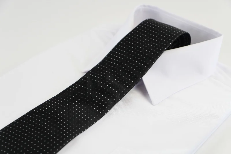 Classic men's silk tie with subtle design-Mens Black With White Mini Polka Dots Patterned 8cm Neck Tie