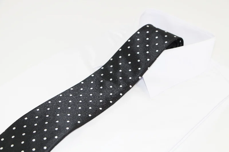 Men's tie with a luxurious smooth feel-Mens Black With White  Polka Dots Patterned 8cm Neck Tie